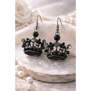 👑 Royal Noir Crystal Crown Earrings | Grunged Out Collection ☠️